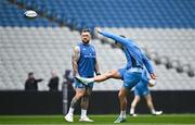 3 May 2024; Ross Byrne kicks during a Leinster Rugby captain's run at Croke Park in Dublin. Photo by Harry Murphy/Sportsfile