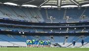 3 May 2024; Leinster players huddle during a Leinster Rugby captain's run at Croke Park in Dublin. Photo by Harry Murphy/Sportsfile