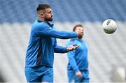 3 May 2024; Rónan Kelleher with a gaelic football during a Leinster Rugby captain's run at Croke Park in Dublin. Photo by Harry Murphy/Sportsfile
