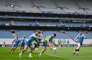 3 May 2024; Luke McGrath and Andrew Porter play gaelic football during a Leinster Rugby captain's run at Croke Park in Dublin. Photo by Harry Murphy/Sportsfile