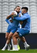 3 May 2024; Jamison Gibson-Park and Michael Ala'alatoa play gaelic football during a Leinster Rugby captain's run at Croke Park in Dublin. Photo by Harry Murphy/Sportsfile