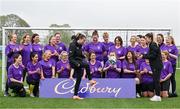 3 May 2024; The FAI Cadbury Kick Fit programme was launched today inviting women from around Ireland, who want to have fun, improve their fitness and meet new people this summer, to take part in the FAI Cadbury Kick Fit programme, a nationwide joint initiative in partnership with the Football Association of Ireland to drive participation in women’s football. In attendance at the launch are Republic of Ireland Women’s National Team players Abbie Larkin, left, and Jamie Finn with participants at the FAI Headquarters in Abbottstown, Dublin. Photo by Brendan Moran/Sportsfile