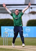 3 May 2024; Graham Hume of North West Warriors celebrates during the Cricket Ireland Inter-Provincial Trophy match between North West Warriors and Munster Reds at Pembroke Cricket Club in Dublin. Photo by Piaras Ó Mídheach/Sportsfile