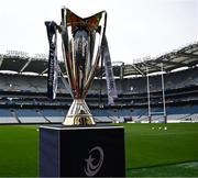 3 May 2024; The Champions Cup trophy is seen before a Leinster Rugby captain's run at Croke Park in Dublin. Photo by Harry Murphy/Sportsfile