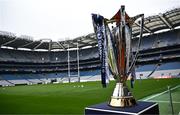 3 May 2024; The Champions Cup trophy is seen before a Leinster Rugby captain's run at Croke Park in Dublin. Photo by Harry Murphy/Sportsfile