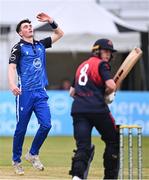 3 May 2024; Reuben Wilson of Leinster Lightning reacts during the Cricket Ireland Inter-Provincial Trophy match between Leinster Lightning  and Northern Knights at Pembroke Cricket Club in Dublin. Photo by Piaras Ó Mídheach/Sportsfile
