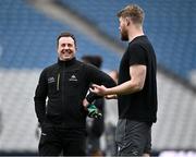 3 May 2024; Croke Park pitch manager and Northampton Saints supporter Stuart Wilson with coach James Craig during a Northampton Saints captain's run at Croke Park in Dublin. Photo by Harry Murphy/Sportsfile