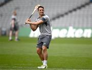 3 May 2024; Alex Mitchell plays hurling during a Northampton Saints captain's run at Croke Park in Dublin. Photo by Harry Murphy/Sportsfile