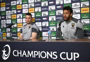 3 May 2024; Northampton Saints director of rugby Phil Dowson and captain Courtney Lawes during a Northampton Saints media conference at Croke Park in Dublin. Photo by Harry Murphy/Sportsfile