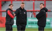 3 May 2024; Bohemians players, from left, and Bart Kukulowicz, Filip Piszczek and Kacper Chorazka before the SSE Airtricity Men's Premier Division match between Bohemians and Shamrock Rovers at Dalymount Park in Dublin. Photo by Stephen McCarthy/Sportsfile