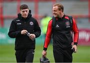 3 May 2024; James McManus, left, and James Talbot of Bohemians before the SSE Airtricity Men's Premier Division match between Bohemians and Shamrock Rovers at Dalymount Park in Dublin. Photo by Stephen McCarthy/Sportsfile