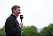 3 May 2024; Drogheda United manager Kevin Doherty is interviewed by LOI TV before the SSE Airtricity Men's Premier Division match between St Patrick's Athletic and Drogheda United at Richmond Park in Dublin. Photo by Shauna Clinton/Sportsfile