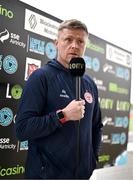 3 May 2024; Shelbourne manager Damien Duff is interviewed by LOITV before the SSE Airtricity Men's Premier Division match between Dundalk and Shelbourne at Oriel Park in Dundalk, Louth. Photo by Ben McShane/Sportsfile