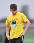 3 May 2024; Eoin Kenny of Dundalk wears a shirt in support of Darkness into Light in the warm-up before the SSE Airtricity Men's Premier Division match between Dundalk and Shelbourne at Oriel Park in Dundalk, Louth. Photo by Ben McShane/Sportsfile