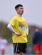 3 May 2024; Ryan O'Kane of Dundalk wears a shirt in support of Darkness into Light in the warm-up before the SSE Airtricity Men's Premier Division match between Dundalk and Shelbourne at Oriel Park in Dundalk, Louth. Photo by Ben McShane/Sportsfile