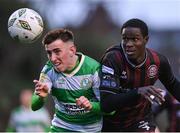 3 May 2024; Darragh Burns of Shamrock Rovers in action against Aboubacar Keita of Bohemians during the SSE Airtricity Men's Premier Division match between Bohemians and Shamrock Rovers at Dalymount Park in Dublin. Photo by Stephen McCarthy/Sportsfile