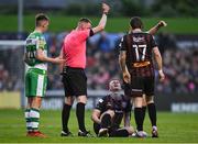 3 May 2024; Brian McManus of Bohemians reacts after sustaining an injury during the SSE Airtricity Men's Premier Division match between Bohemians and Shamrock Rovers at Dalymount Park in Dublin. Photo by Brendan Moran/Sportsfile