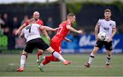 3 May 2024; Liam Burt of Shelbourne is fouled by Daryl Horgan of Dundalk during the SSE Airtricity Men's Premier Division match between Dundalk and Shelbourne at Oriel Park in Dundalk, Louth. Photo by Ben McShane/Sportsfile