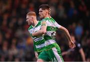 3 May 2024; Johnny Kenny celebrates with his Shamrock Rovers team-mate Darragh Nugent, left, after scoring their side's first goal during the SSE Airtricity Men's Premier Division match between Bohemians and Shamrock Rovers at Dalymount Park in Dublin. Photo by Stephen McCarthy/Sportsfile