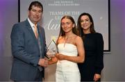 3 May 2024; The players selected on the Teams of the 2024 Lidl National Leagues were presented with their awards at Croke Park on Friday, May 3. The best players from the four divisions in the 2024 Lidl National Football Leagues were selected by the LGFA’s All Star committee. Grace Ferguson of Armagh is pictured receiving her Division 1 award from Uachtarán Cumann Peil Gael na mBan, Mícheál Naughton and Christine McIntyre, Senior Partnerships and Events Manager, Lidl Ireland and Northern Ireland. Photo by Ramsey Cardy/Sportsfile