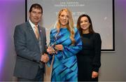 3 May 2024; The players selected on the Teams of the 2024 Lidl National Leagues were presented with their awards at Croke Park on Friday, May 3. The best players from the four divisions in the 2024 Lidl National Football Leagues were selected by the LGFA’s All Star committee. Kelly Mallon of Armagh is pictured receiving her Division 1 award from Uachtarán Cumann Peil Gael na mBan, Mícheál Naughton and Christine McIntyre, Senior Partnerships and Events Manager, Lidl Ireland and Northern Ireland. Photo by Ramsey Cardy/Sportsfile