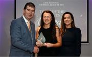 3 May 2024; The players selected on the Teams of the 2024 Lidl National Leagues were presented with their awards at Croke Park on Friday, May 3. The best players from the four divisions in the 2024 Lidl National Football Leagues were selected by the LGFA’s All Star committee. Leah Caffrey of Dublin is pictured receiving her Division 1 award from Uachtarán Cumann Peil Gael na mBan, Mícheál Naughton and Christine McIntyre, Senior Partnerships and Events Manager, Lidl Ireland and Northern Ireland. Photo by Ramsey Cardy/Sportsfile