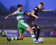 3 May 2024; Filip Piszczek of Bohemians in action against Roberto Lopes of Shamrock Rovers during the SSE Airtricity Men's Premier Division match between Bohemians and Shamrock Rovers at Dalymount Park in Dublin. Photo by Stephen McCarthy/Sportsfile