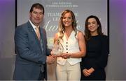 3 May 2024; The players selected on the Teams of the 2024 Lidl National Leagues were presented with their awards at Croke Park on Friday, May 3. The best players from the four divisions in the 2024 Lidl National Football Leagues were selected by the LGFA’s All Star committee. Emma Jane Gervin of Tyrone is pictured receiving her Division 2 award from Uachtarán Cumann Peil Gael na mBan, Mícheál Naughton and Christine McIntyre, Senior Partnerships and Events Manager, Lidl Ireland and Northern Ireland. Photo by Ramsey Cardy/Sportsfile