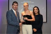 3 May 2024; The players selected on the Teams of the 2024 Lidl National Leagues were presented with their awards at Croke Park on Friday, May 3. The best players from the four divisions in the 2024 Lidl National Football Leagues were selected by the LGFA’s All Star committee. Neasa Dooley of Kildare is pictured receiving her Division 2 award from Uachtarán Cumann Peil Gael na mBan, Mícheál Naughton and Christine McIntyre, Senior Partnerships and Events Manager, Lidl Ireland and Northern Ireland. Photo by Ramsey Cardy/Sportsfile