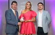 3 May 2024; The players selected on the Teams of the 2024 Lidl National Leagues were presented with their awards at Croke Park on Friday, May 3. The best players from the four divisions in the 2024 Lidl National Football Leagues were selected by the LGFA’s All Star committee. Síofra Ni Chonaill of Clare is pictured receiving her Division 3 award from Uachtarán Cumann Peil Gael na mBan, Mícheál Naughton and Jamie O’Rourke, Partnerships and Events Manager, Lidl Ireland and Northern Ireland. Photo by Ramsey Cardy/Sportsfile