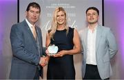 3 May 2024; The players selected on the Teams of the 2024 Lidl National Leagues were presented with their awards at Croke Park on Friday, May 3. The best players from the four divisions in the 2024 Lidl National Football Leagues were selected by the LGFA’s All Star committee. Meghan Doherty of Down is pictured receiving her Division 3 award from Uachtarán Cumann Peil Gael na mBan, Mícheál Naughton and Jamie O’Rourke, Partnerships and Events Manager, Lidl Ireland and Northern Ireland. Photo by Ramsey Cardy/Sportsfile