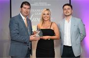 3 May 2024; The players selected on the Teams of the 2024 Lidl National Leagues were presented with their awards at Croke Park on Friday, May 3. The best players from the four divisions in the 2024 Lidl National Football Leagues were selected by the LGFA’s All Star committee. Orla Boyle of Down is pictured receiving her Division 3 award from Uachtarán Cumann Peil Gael na mBan, Mícheál Naughton and Jamie O’Rourke, Partnerships and Events Manager, Lidl Ireland and Northern Ireland. Photo by Ramsey Cardy/Sportsfile