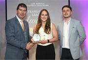 3 May 2024; The players selected on the Teams of the 2024 Lidl National Leagues were presented with their awards at Croke Park on Friday, May 3. The best players from the four divisions in the 2024 Lidl National Football Leagues were selected by the LGFA’s All Star committee. Ailish Considine of Clare is pictured receiving her Division 3 award from Uachtarán Cumann Peil Gael na mBan, Mícheál Naughton and Jamie O’Rourke, Partnerships and Events Manager, Lidl Ireland and Northern Ireland. Photo by Ramsey Cardy/Sportsfile