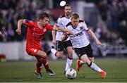 3 May 2024; Daryl Horgan of Dundalk in action against Tyreke Wilson of Shelbourne during the SSE Airtricity Men's Premier Division match between Dundalk and Shelbourne at Oriel Park in Dundalk, Louth. Photo by Ben McShane/Sportsfile