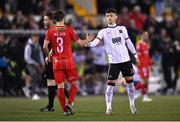 3 May 2024; Ryan O'Kane of Dundalk and Tyreke Wilson of Shelbourne after the SSE Airtricity Men's Premier Division match between Dundalk and Shelbourne at Oriel Park in Dundalk, Louth. Photo by Ben McShane/Sportsfile