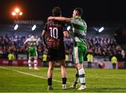 3 May 2024; Dylan Connolly of Bohemians and Aaron Greene of Shamrock Rovers after the SSE Airtricity Men's Premier Division match between Bohemians and Shamrock Rovers at Dalymount Park in Dublin. Photo by Stephen McCarthy/Sportsfile