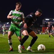 3 May 2024; Declan McDaid of Bohemians in action against Daniel Cleary of Shamrock Rovers during the SSE Airtricity Men's Premier Division match between Bohemians and Shamrock Rovers at Dalymount Park in Dublin. Photo by Stephen McCarthy/Sportsfile