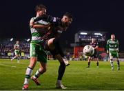 3 May 2024; Declan McDaid of Bohemians in action against Daniel Cleary of Shamrock Rovers during the SSE Airtricity Men's Premier Division match between Bohemians and Shamrock Rovers at Dalymount Park in Dublin. Photo by Stephen McCarthy/Sportsfile