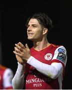 3 May 2024; Ruairi Keating of St Patrick's Athletic acknowledges supporters after his side's victory in the SSE Airtricity Men's Premier Division match between St Patrick's Athletic and Drogheda United at Richmond Park in Dublin. Photo by Shauna Clinton/Sportsfile