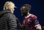 3 May 2024; Jeannot Esua of Galway United in conversation with Galway United assistant manager Ollie Horgan after the SSE Airtricity Men's Premier Division match between Galway United and Derry City at Eamonn Deacy Park in Galway. Photo by Tom Beary/Sportsfile