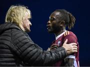 3 May 2024; Jeanno Esua of Galway United in conversation with Galway United assistant manager Ollie Horgan after the SSE Airtricity Men's Premier Division match between Galway United and Derry City at Eamonn Deacy Park in Galway. Photo by Tom Beary/Sportsfile