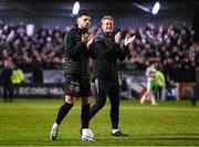 3 May 2024; Jordan Flores, left, and James Talbot of Bohemians after the SSE Airtricity Men's Premier Division match between Bohemians and Shamrock Rovers at Dalymount Park in Dublin. Photo by Stephen McCarthy/Sportsfile