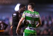 3 May 2024; Aboubacar Keita of Bohemians and Aaron Greene of Shamrock Rovers after the SSE Airtricity Men's Premier Division match between Bohemians and Shamrock Rovers at Dalymount Park in Dublin. Photo by Stephen McCarthy/Sportsfile