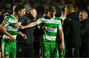 3 May 2024; Aaron Greene of Shamrock Rovers, left, is restrained by teammate Daniel Cleary as he attempts to speak to Bohemians manager Alan Reynolds, right, after the SSE Airtricity Men's Premier Division match between Bohemians and Shamrock Rovers at Dalymount Park in Dublin. Photo by Brendan Moran/Sportsfile