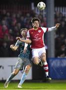 3 May 2024; Ruairi Keating of St Patrick's Athletic in action against Hayden Cann of Drogheda United during the SSE Airtricity Men's Premier Division match between St Patrick's Athletic and Drogheda United at Richmond Park in Dublin. Photo by Shauna Clinton/Sportsfile
