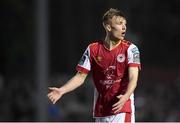 3 May 2024; Alex Nolan of St Patrick's Athletic reacts to a missed shot on goal during the SSE Airtricity Men's Premier Division match between St Patrick's Athletic and Drogheda United at Richmond Park in Dublin. Photo by Shauna Clinton/Sportsfile