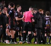 3 May 2024; Shamrock Rovers manager Stephen Bradley with Damien MacGraith after the SSE Airtricity Men's Premier Division match between Bohemians and Shamrock Rovers at Dalymount Park in Dublin. Photo by Stephen McCarthy/Sportsfile