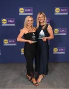 3 May 2024; The players selected on the Teams of the 2024 Lidl National Leagues were presented with their awards at Croke Park on Friday, May 3. The best players from the four divisions in the 2024 Lidl National Football Leagues were selected by the LGFA’s All Star committee. Down players Orla Boyle, left, and Meghan Doherty. Photo by Ramsey Cardy/Sportsfile