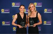 3 May 2024; The players selected on the Teams of the 2024 Lidl National Leagues were presented with their awards at Croke Park on Friday, May 3. The best players from the four divisions in the 2024 Lidl National Football Leagues were selected by the LGFA’s All Star committee. Fermanagh players Eimear Smyth, left, and Sarah McCarville. Photo by Ramsey Cardy/Sportsfile