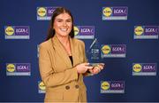 3 May 2024; The players selected on the Teams of the 2024 Lidl National Leagues were presented with their awards at Croke Park on Friday, May 3. The best players from the four divisions in the 2024 Lidl National Football Leagues were selected by the LGFA’s All Star committee. Sinéad McGettigan of Wicklow is pictured with her award. Photo by Ramsey Cardy/Sportsfile